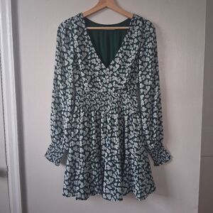 Abercrombie & Fitch Green Floral Dress With Longsleeves